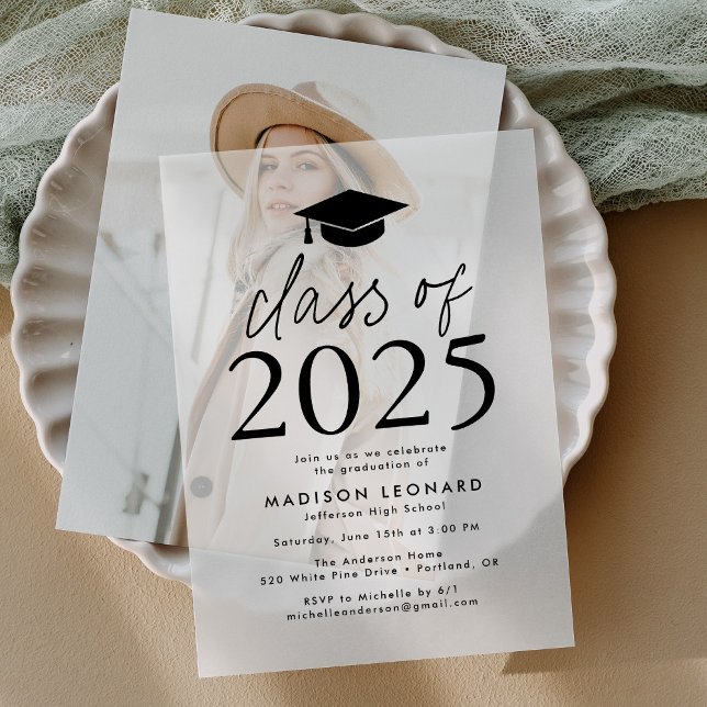 Modern Class of 2026 Black Graduation Party Vellum Invitations (Creator Uploaded)