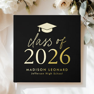 Modern Class of 2026 Black Photo Graduation Foil Guest Book