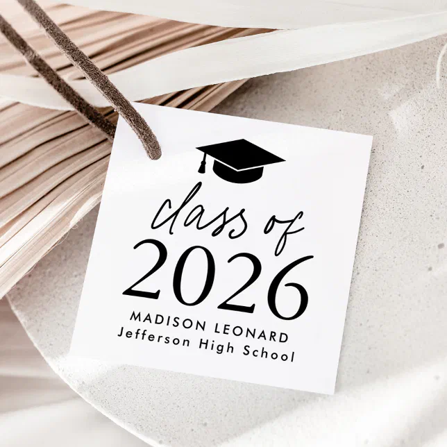 Modern Class of 2026 Black Script Graduation Favor Tags | Zazzle