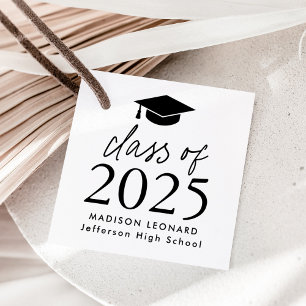 Modern Class of 2026 Black Script Graduation Favor Tags
