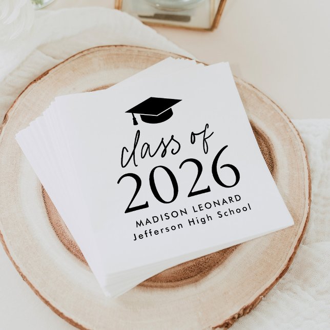 Modern Class of 2026 Black Script Graduation Napkins (Creator Uploaded)