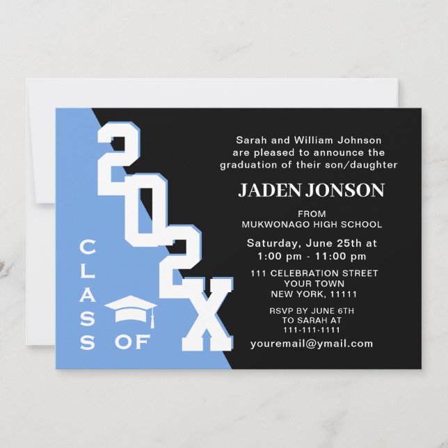 Modern Class of 2026 Blue Black Graduation Party Invitation (Front)