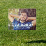 Modern Class of 2026 Custom Graduation Photo Sign<br><div class="desc">Simply stylish graduation announcement yard sign features a senior photo of the graduate with modern white text overlay that can be personalized with the grad's name and class year. Note,  the white text and stripes color can be customized to better contrast your photo.</div>