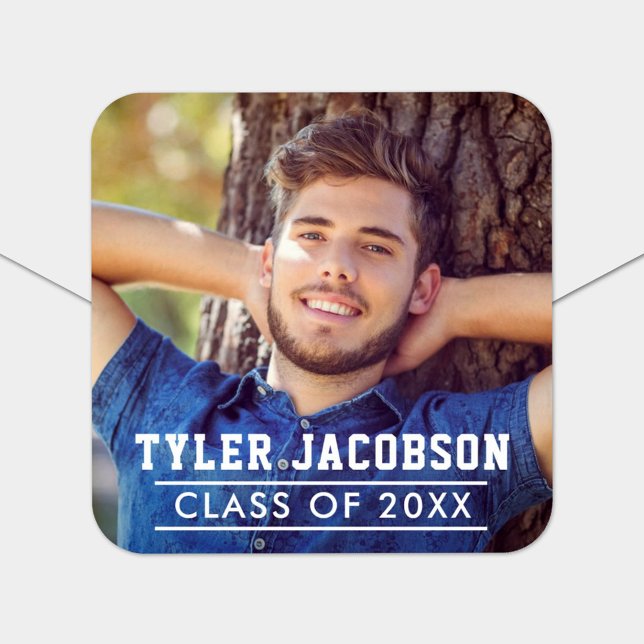 Modern Class of 2026 Custom Graduation Photo Square Sticker (Creator Uploaded)