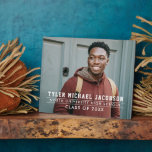 Modern Class of 2026 Custom Graduation plaque<br><div class="desc">Celebrate your graduate with this modern graduation plaque with easel sign. Simple design features a senior portrait of your grad with white striped overlay wording in varsity sports style lettering that can be personalized with the graduates name, school, and class year. Makes a beautiful keepsake to display in your home....</div>