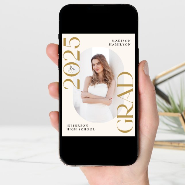 Modern Class of 2026 Gold Grad 2 Photo Graduation Announcement (Front Digital)