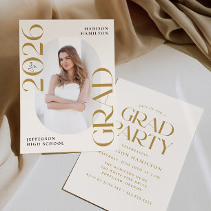 Modern Class of 2026 Gold Photo Graduation Party Invitation