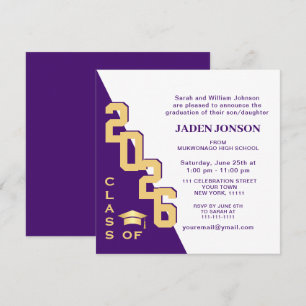 Modern Class of 2026 Gold Purple Graduation Party Invitation