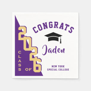 Modern Class of 2026 Gold Purple Graduation Party Napkins