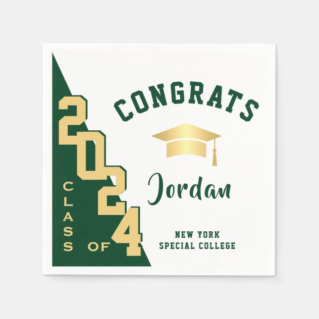 Modern Class of 2026 Golden Green Graduation Party Napkins (Front)