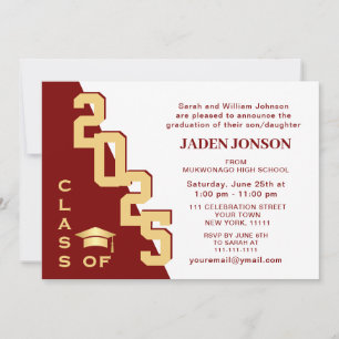 Modern Class of 2026 Golden Red Graduation Party Invitation