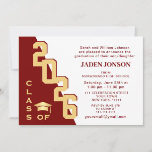 Modern Class of 2026 Golden Red Graduation Party Invitation
