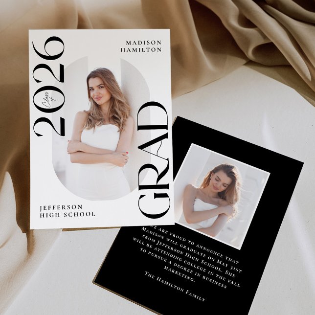 Modern Class of 2026 Grad 2 Photo Graduation Announcement (Creator Uploaded)