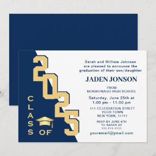 Modern Class of 2026 Grad Blue Graduation Party Invitation