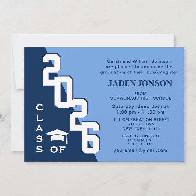 Modern Class of 2026 Grad Blue Graduation Party Invitation (Front)