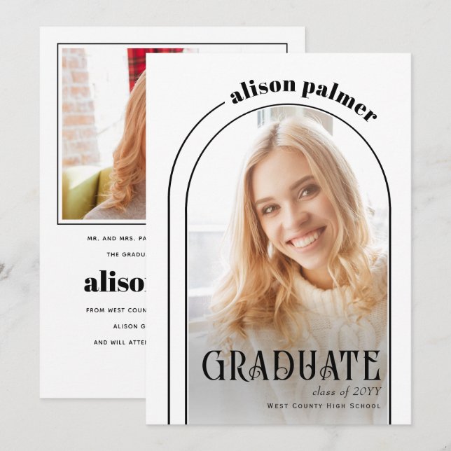 Modern Class of 2026 GRADUATE arch photo Announcement (Front/Back)