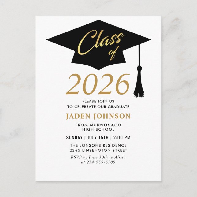 Modern Class of 2026 Graduation Party Invitation Postcard (Front)