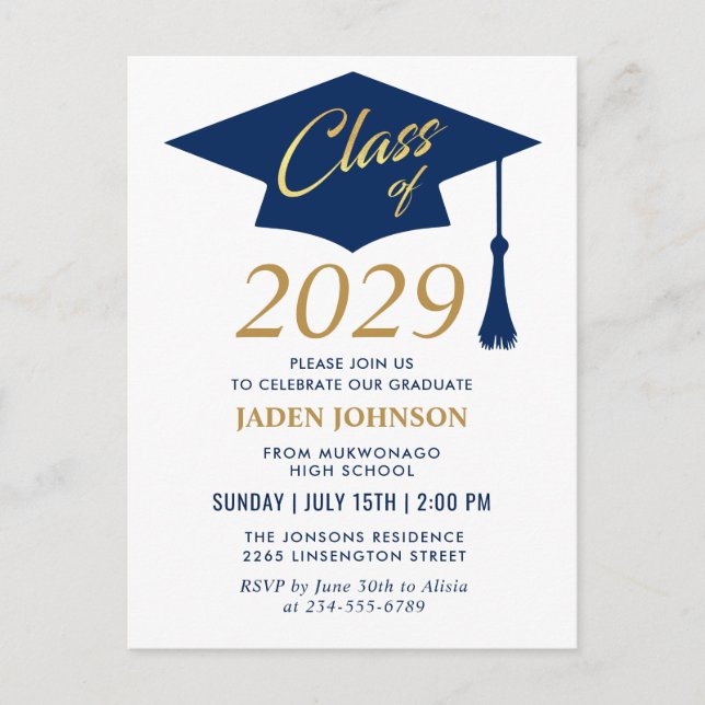 Modern Class of 2026 Graduation Party Invitation Postcard (Front)