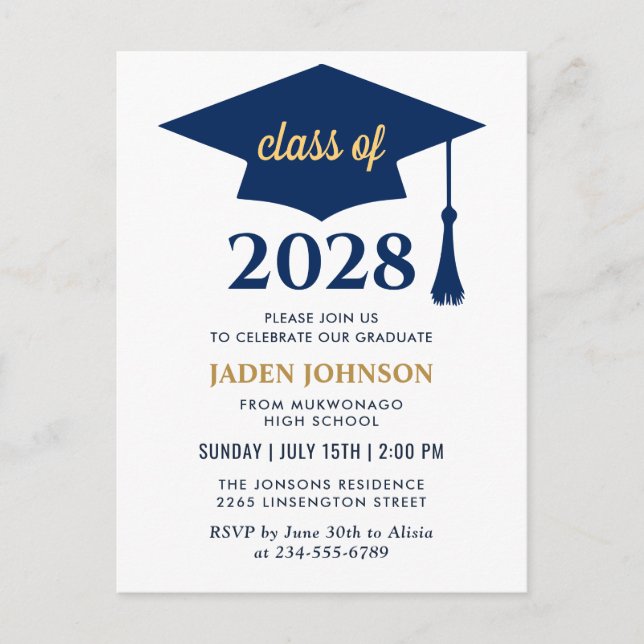Modern Class of 2026 Graduation Party Invitation Postcard (Front)