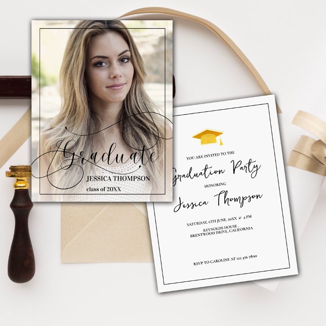 Modern Class of 2026 Graduation Photo Invitation (Modern Mini Class of 2025 Graduation Photo Invitation | Custom Grad Party Card)