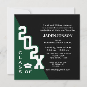 Modern Class of 2026 Green Black Graduation Party Invitation