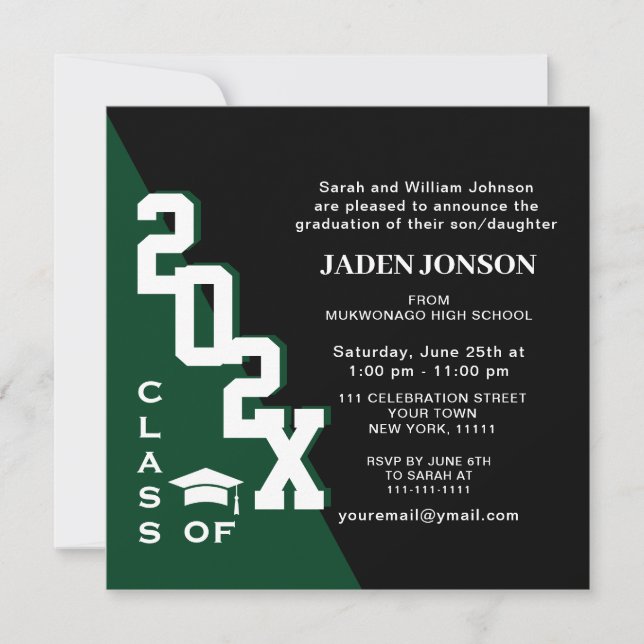 Modern Class of 2026 Green Black Graduation Party Invitation (Front)