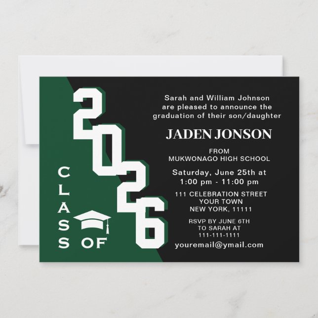 Modern Class of 2026 Green Black Graduation Party Invitation (Front)