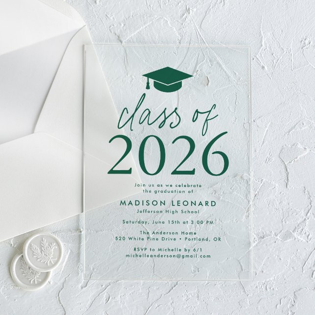 Modern Class of 2026 Green Graduation Party Acrylic Invitations (Creator Uploaded)