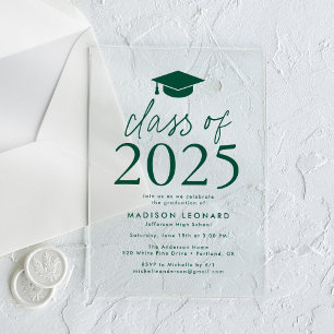 Modern Class of 2026 Green Graduation Party Acrylic Invitations