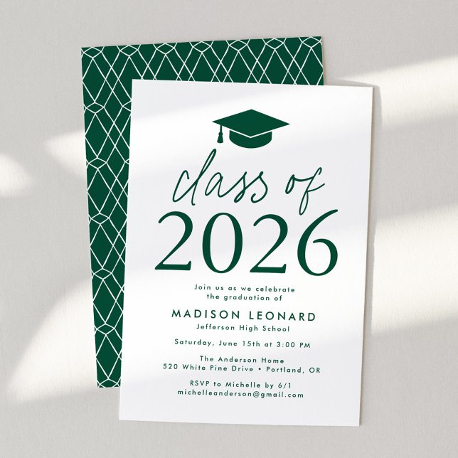 Modern Class of 2026 Green Graduation Party Invitation (Creator Uploaded)