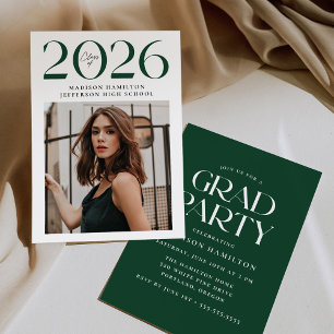 Modern Class of 2026 Green Photo Graduation Party Invitation