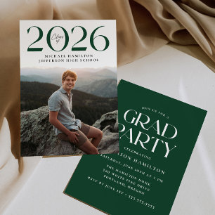Modern Class of 2026 Green Photo Graduation Party Invitation