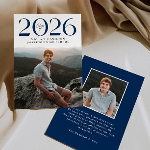 Modern Class of 2026 Navy 2 Photo Graduation Announcement