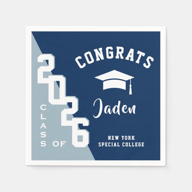 Modern Class of 2026 Navy Blue Graduation Party Napkins (Front)