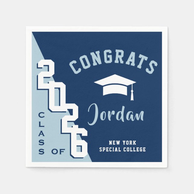 Modern Class of 2026 Navy Blue Graduation Party Napkins (Front)