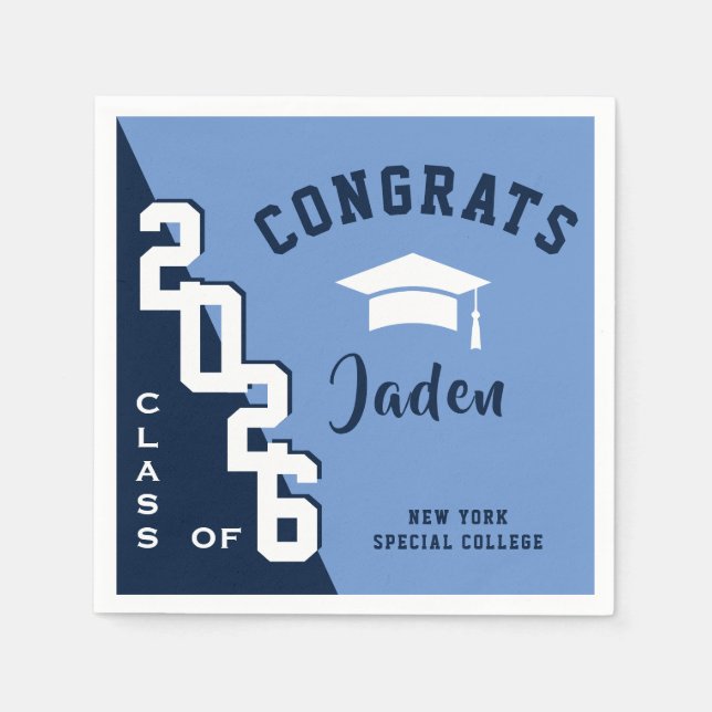 Modern Class of 2026 Navy Blue Graduation Party Napkins (Front)