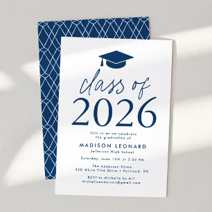 Modern Class of 2026 Navy Graduation Party Invitation