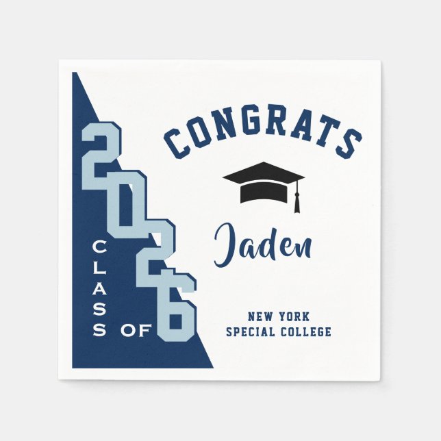 Modern Class of 2026 Navy Grey Graduation Party Napkins (Front)