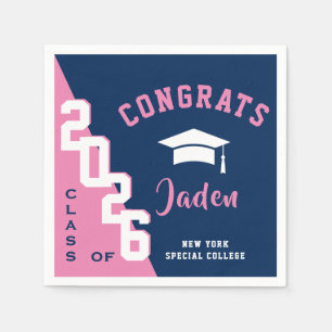 Modern Class of 2026 Navy Pink Graduation Party Napkins