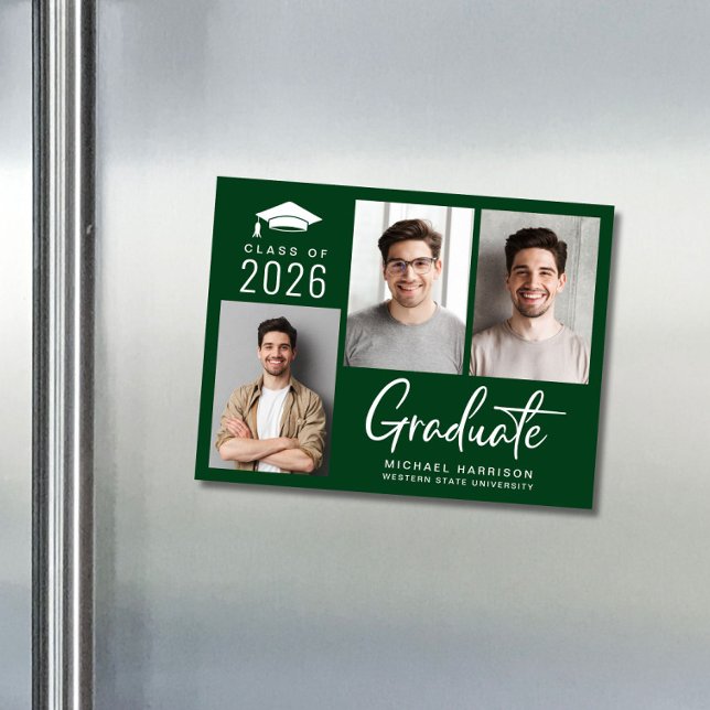 Modern Class of 2026 Photo Green Graduation Magnetic Invitation (Creator Uploaded)