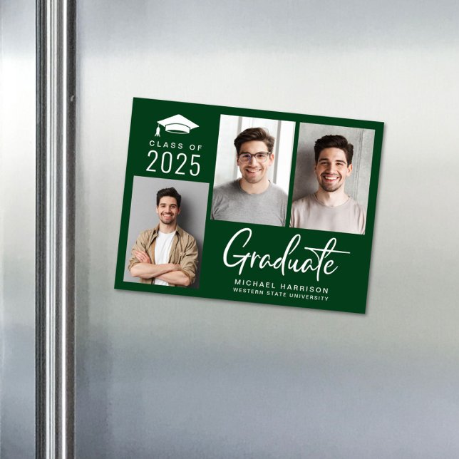 Modern Class of 2026 Photo Green Graduation Magnetic Invitation (Creator Uploaded)