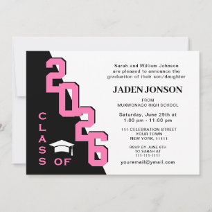 Modern Class of 2026 Pink Black Graduation Party Invitation