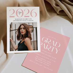 Modern Class of 2026 Pink Photo Graduation Party Invitation