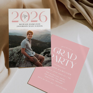 Modern Class of 2026 Pink Photo Graduation Party Invitation