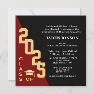 Modern Class of 2026 Red Black Graduation Party Invitation