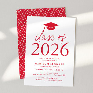 Modern Class of 2026 Red Graduation Party Invitation