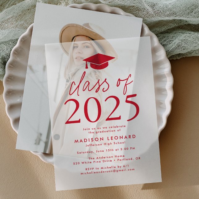 Modern Class of 2026 Red Graduation Party Vellum Invitations (Creator Uploaded)