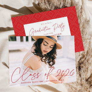 Modern Class of 2026 Red Script Graduation Party Invitation