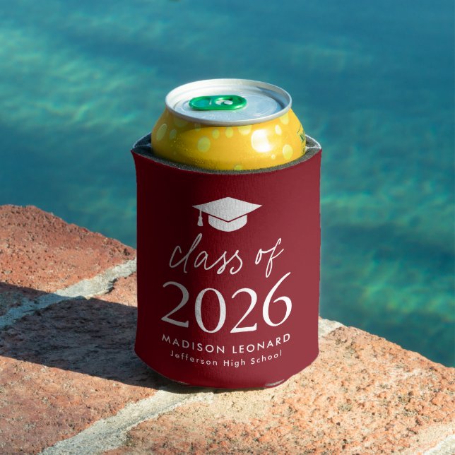 Modern Class of 2026 Script Burgundy Graduation Can Cooler (In Situ Pool)