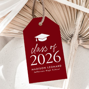 Modern Class of 2026 Script Burgundy Graduation Gift Tags
